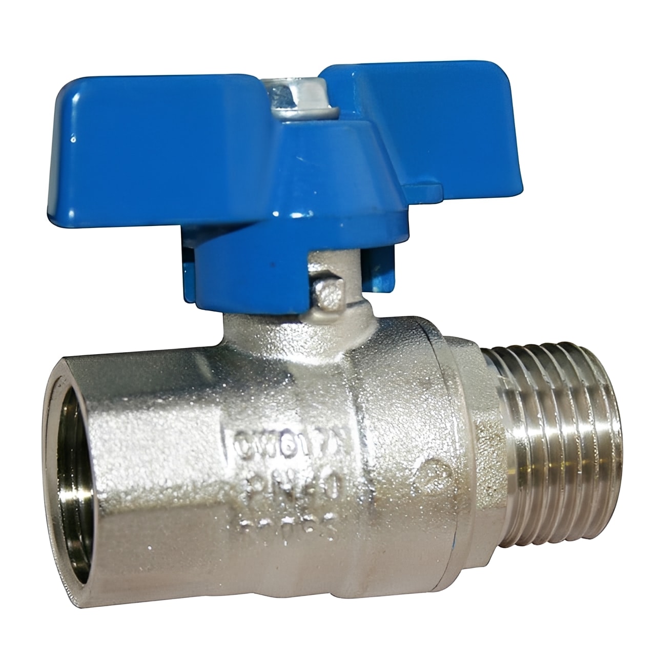 Brass Ball Valve Male x Female - Blue Butterfly Handle PN40 PN32 with durable nickel-plated brass body