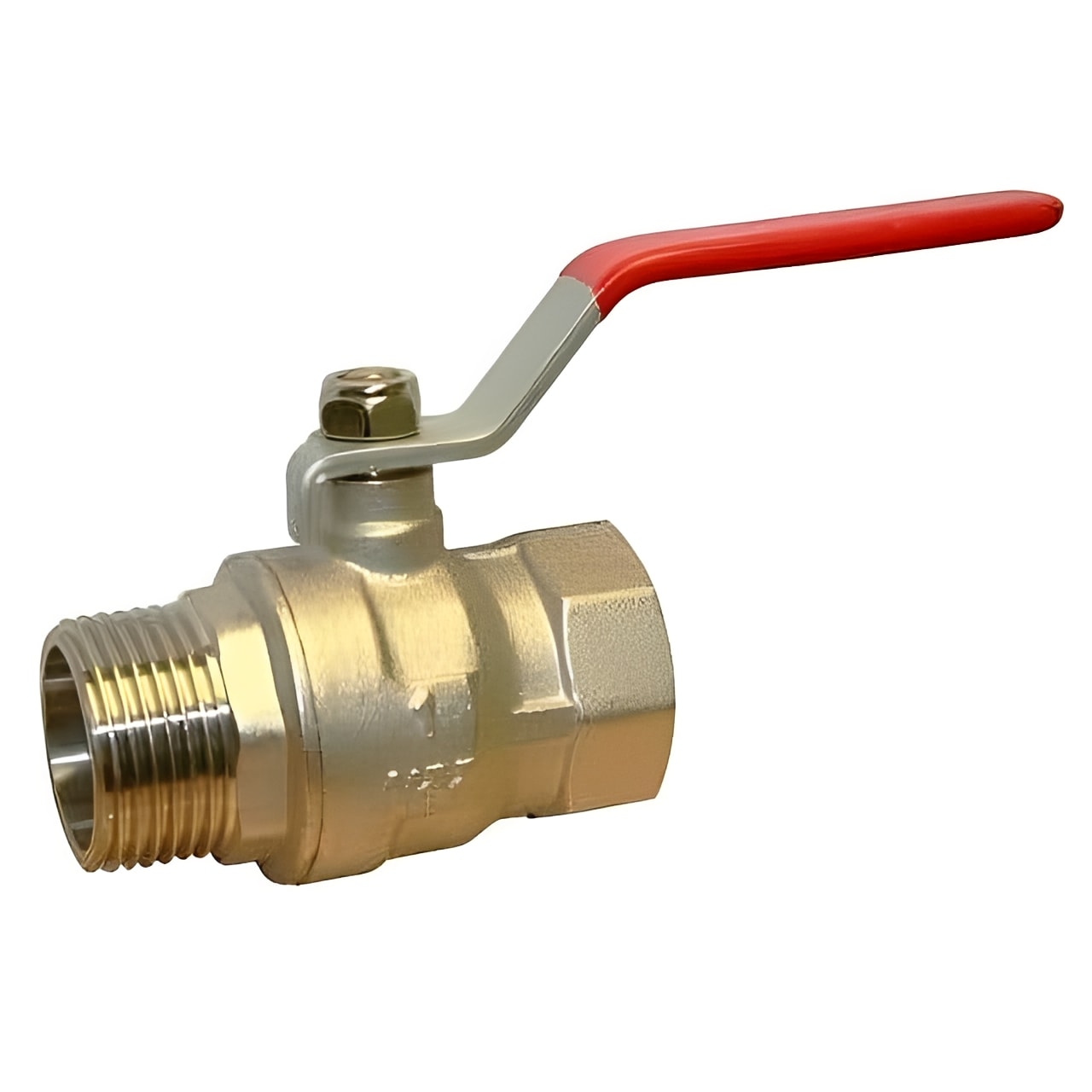 Brass Ball Valve Male x Female Red Lever WRAS Approved for plumbing systems and flow control.