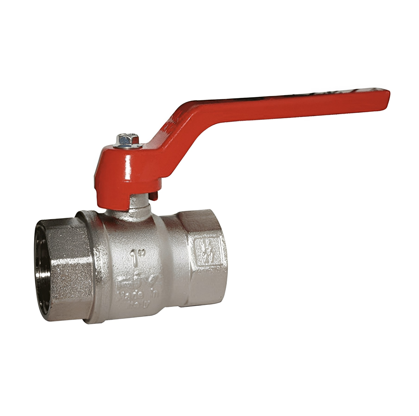Brass Ball Valve - Red Aluminium Lever WRAS Approved Nickel-Plated for potable water systems.