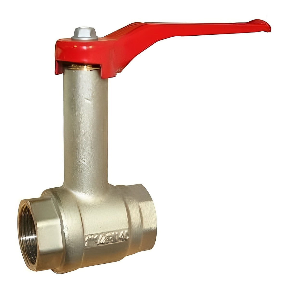 Nickel-Plated Brass Ball Valve - Fixed Extended Neck PN40 with red handle for easy accessibility and durable construction.