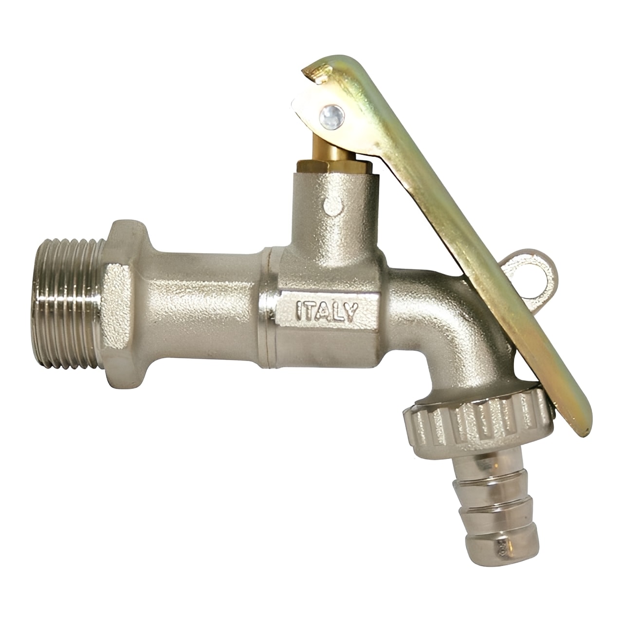 Nickel-Plated Brass Lockable Ball Valve with Hose Union for secure hose connections and shut-off.