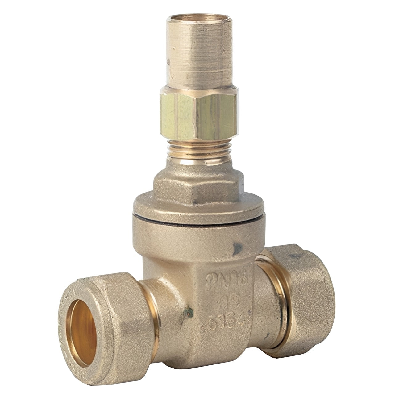 Brass Lockshield Gate Valve - PN20 Compression Ends for secure plumbing and heating applications.