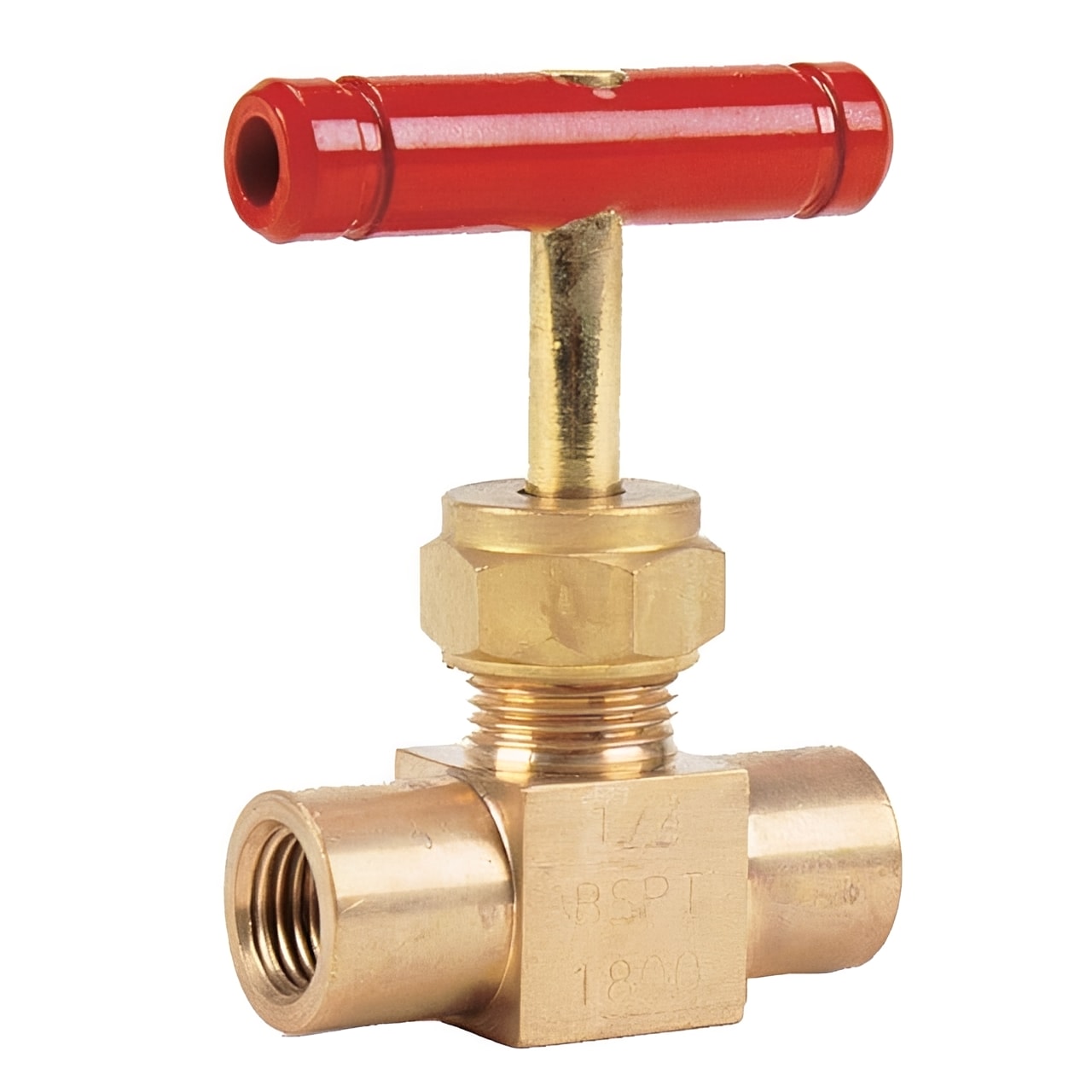 Brass Needle Valve - BSPP Screwed 3000psi Handwheel Flow Control with red handwheel for manual flow regulation