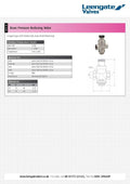 Brass Pressure Reducing Valve 15 Bar WRAS Approved 1-4 Bar Outlet specifications and features chart.