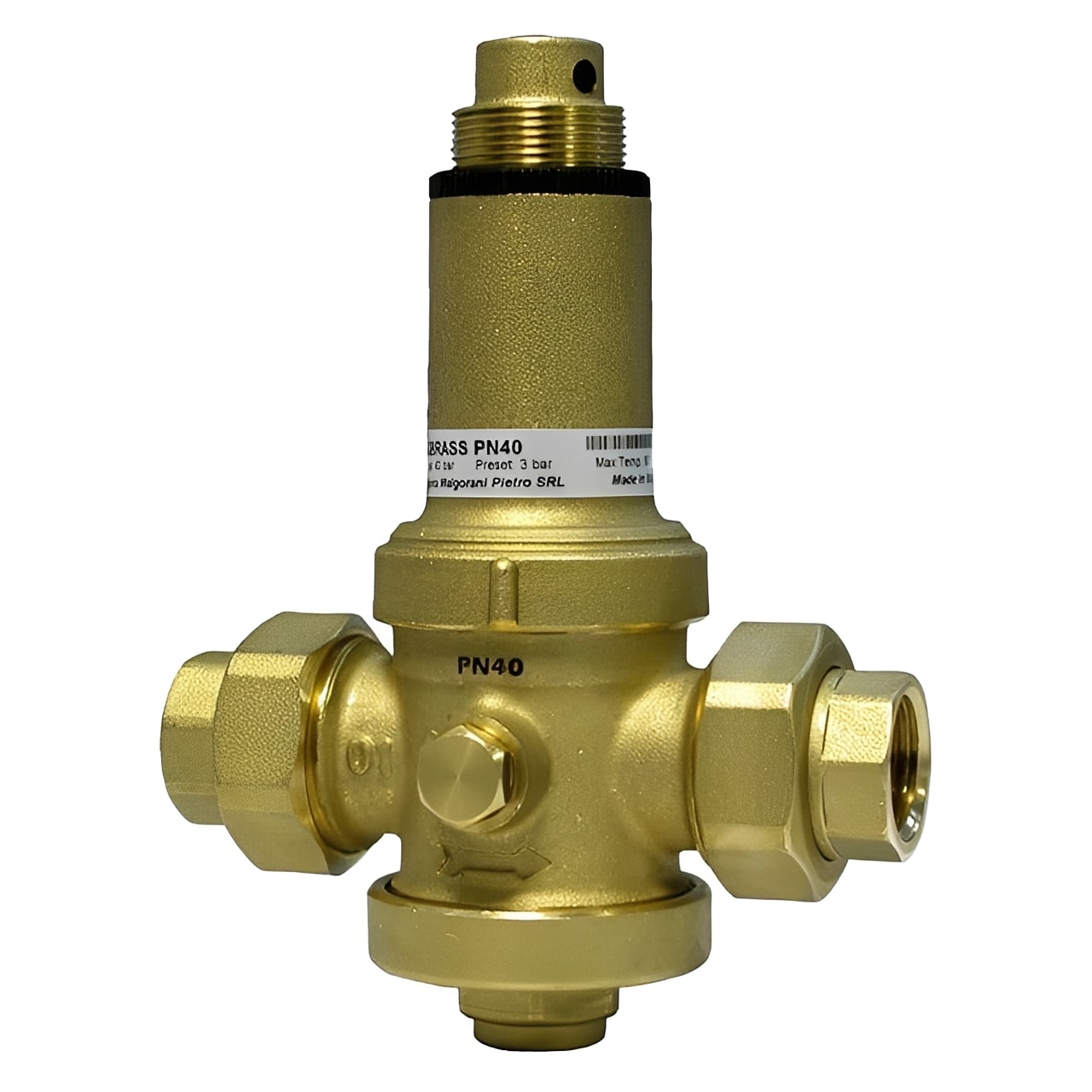 Brass Pressure Reducing Valve PN40 - Female BSPP Union Ends for reliable pressure management in plumbing applications.