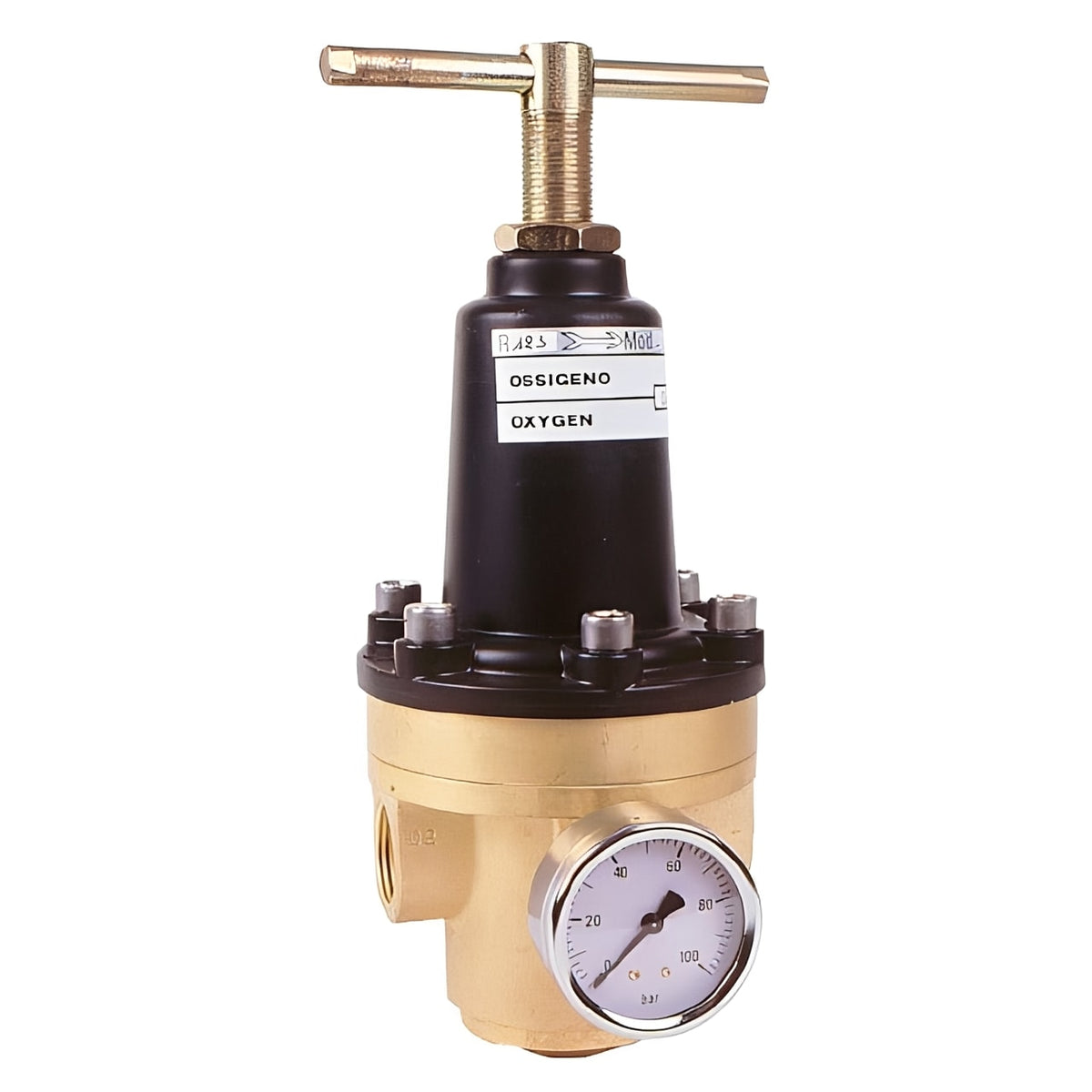 Brass Relieving Pressure Regulator - BSPP Threaded with pressure gauge for compressed air and gas systems.