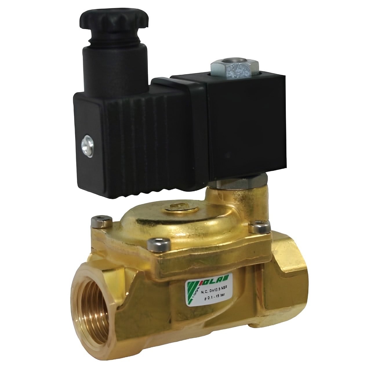 Brass Solenoid Valve - Normally Open NBR Diaphragm BSPP with electrical actuator and brass body.