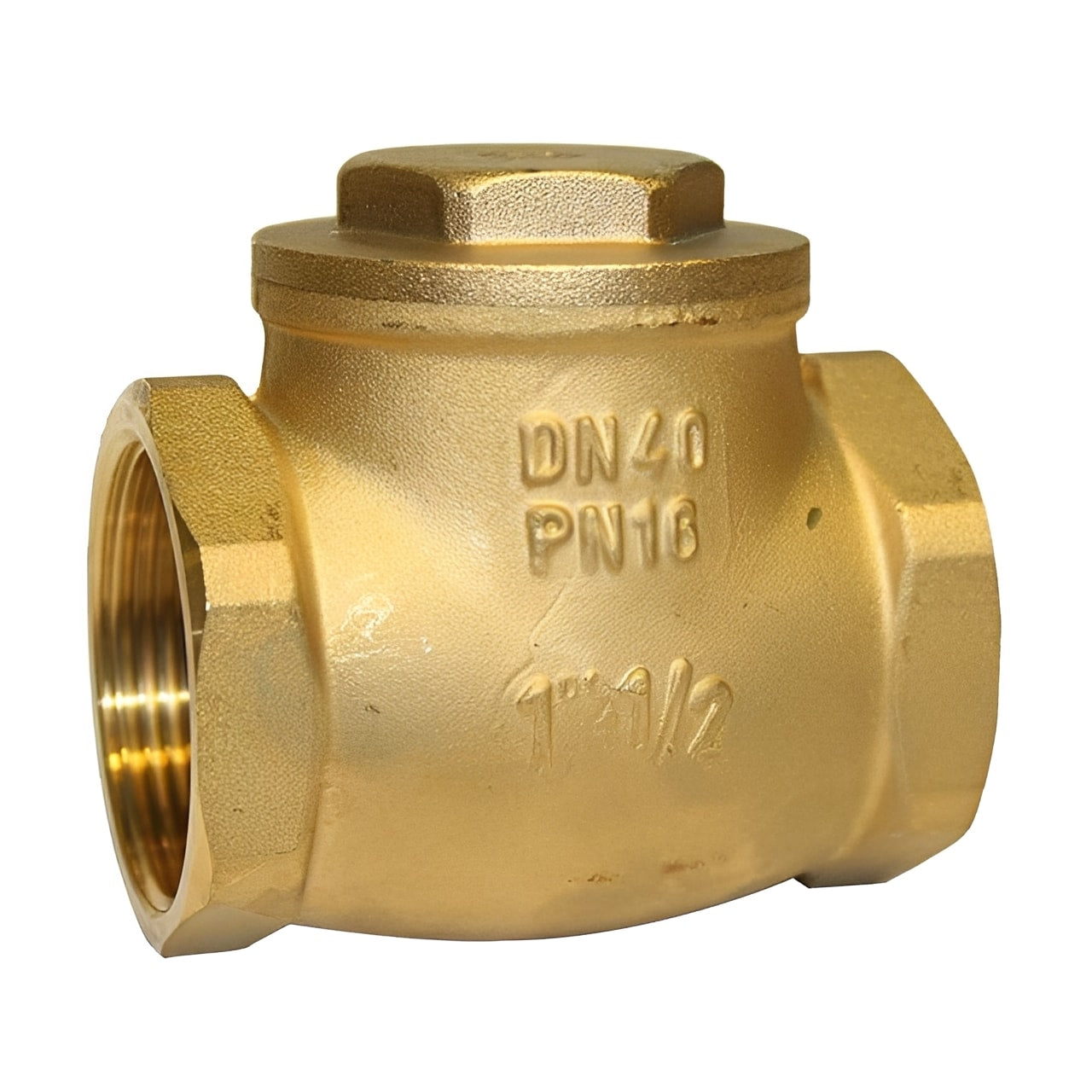 Brass Swing Check Valve - Rubber NBR Seat BSPP PN16 for reliable one-way flow in fluid systems.