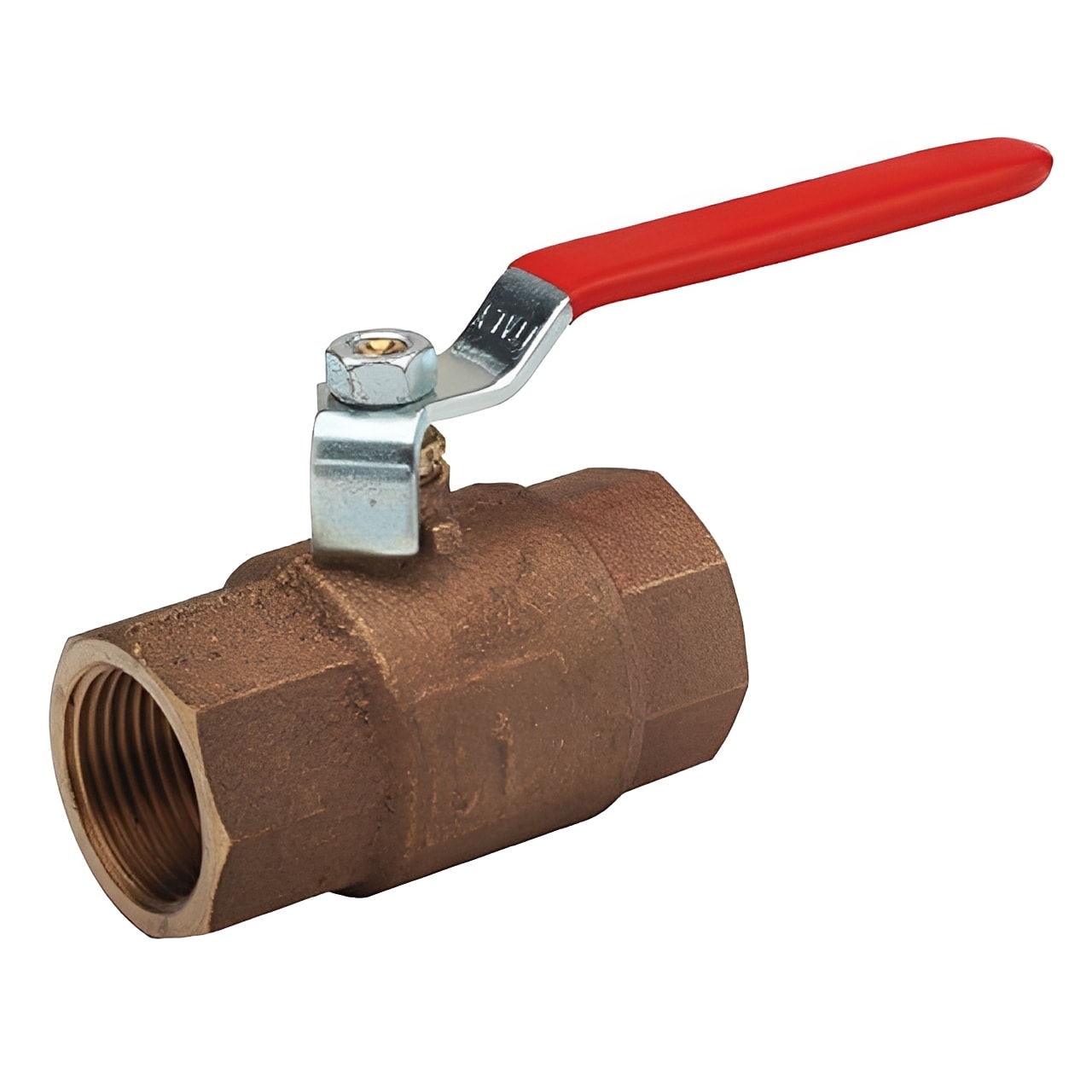 Bronze Ball Valve - PN16 Rated Screwed BSPP Full Bore with red handle for fluid control in water systems.