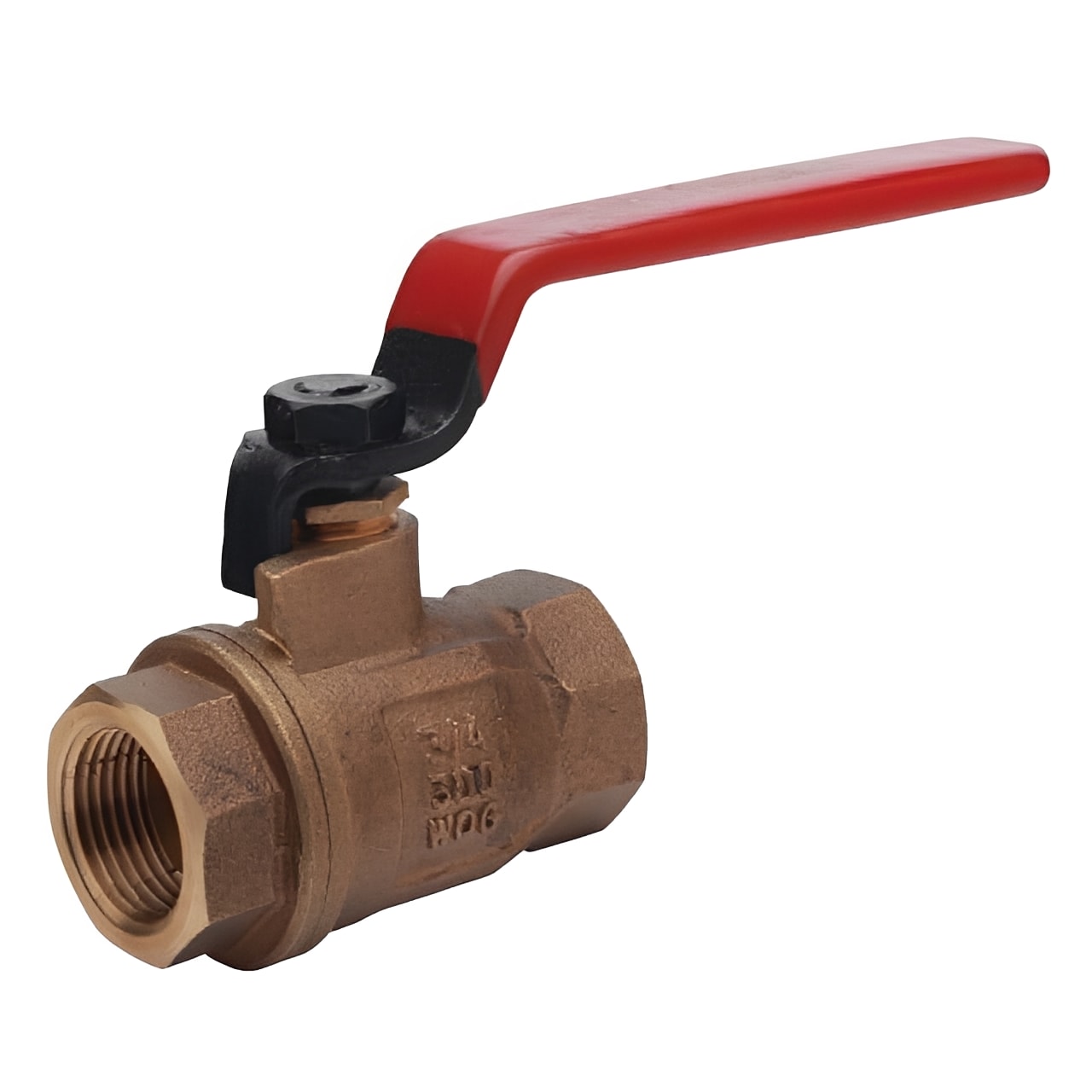 Bronze Ball Valve - LG2 Bronze Screwed NPT 300 PSI Rated with red handle for precision flow control.