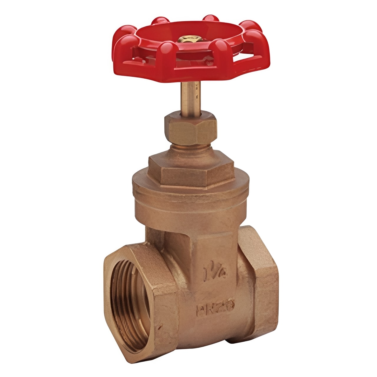 Bronze Gate Valve PN20 BS21 - Bronze Body & Bonnet with red handle for plumbing systems.