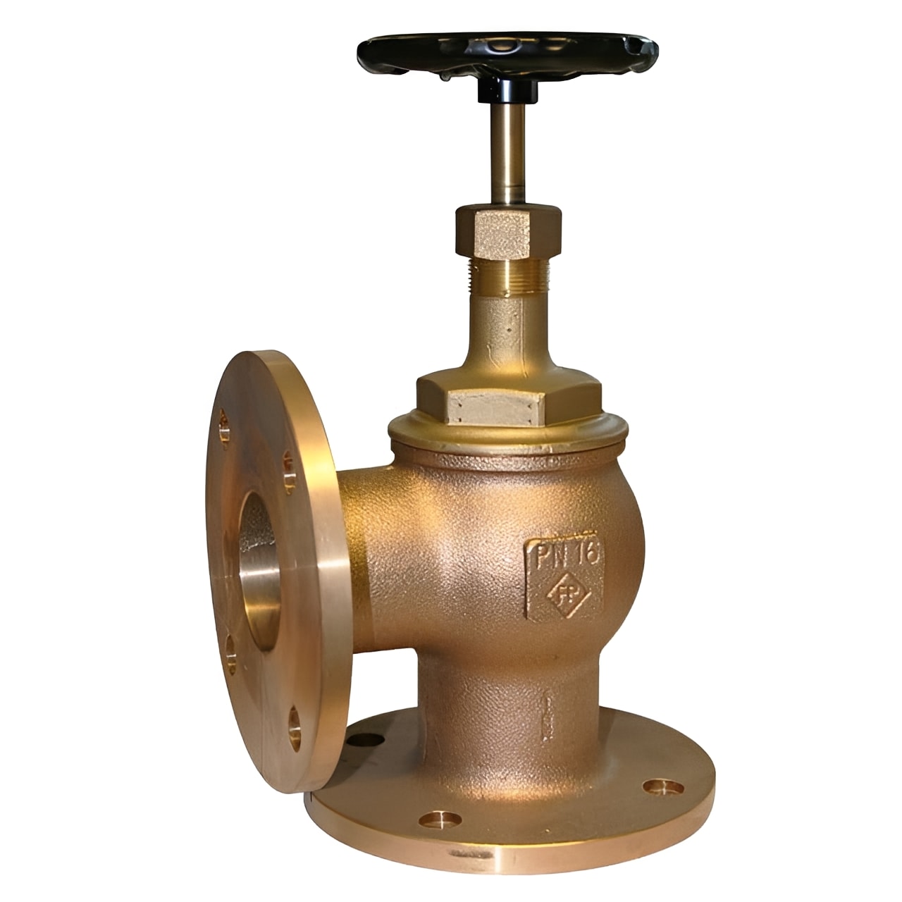 Bronze Globe Valve - Angle Pattern SDNR Flanged PN16 for precise flow regulation and backflow prevention.