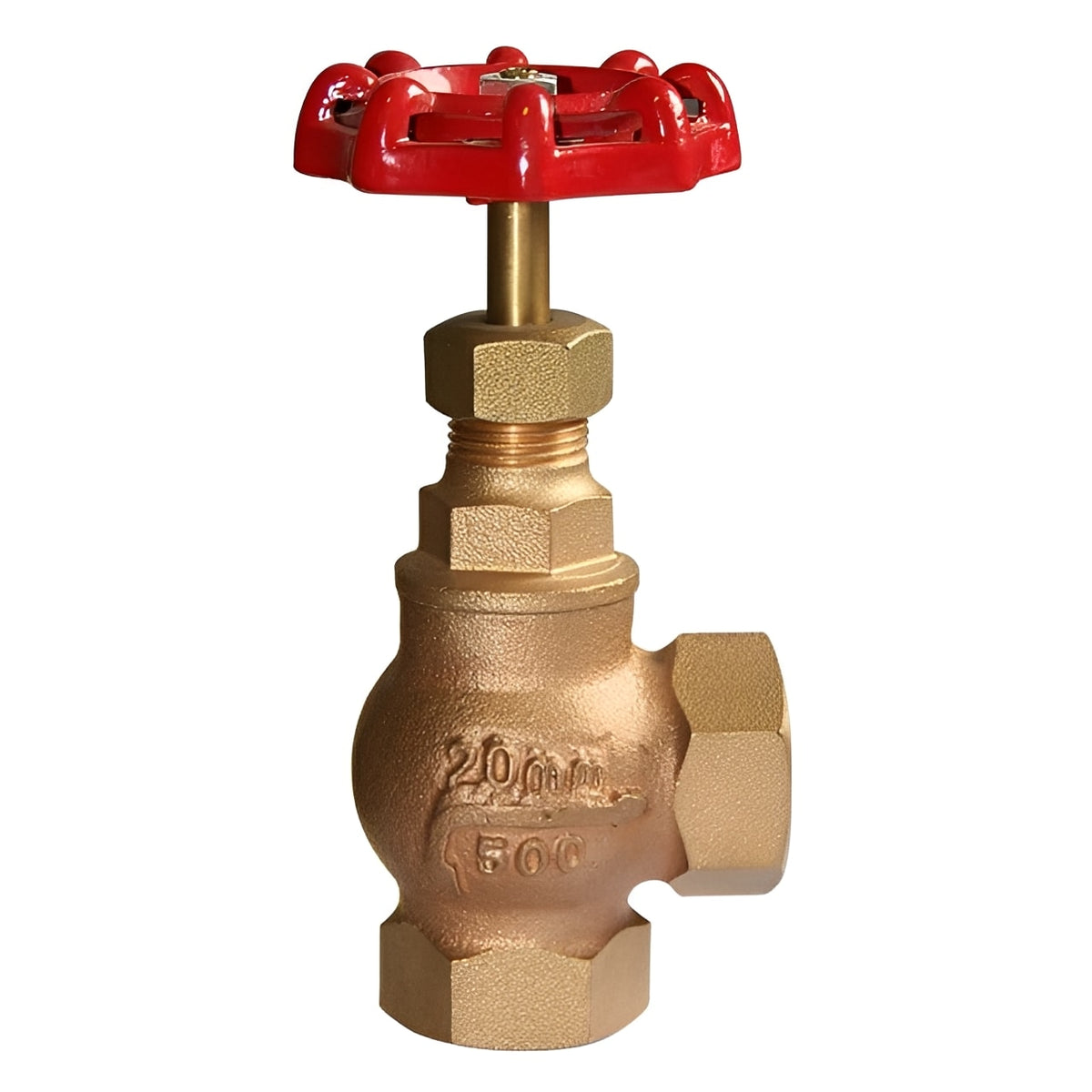 Bronze Globe Valve PN25 Angle Pattern Screwed BSPP with red handle and robust design for reliable piping control.
