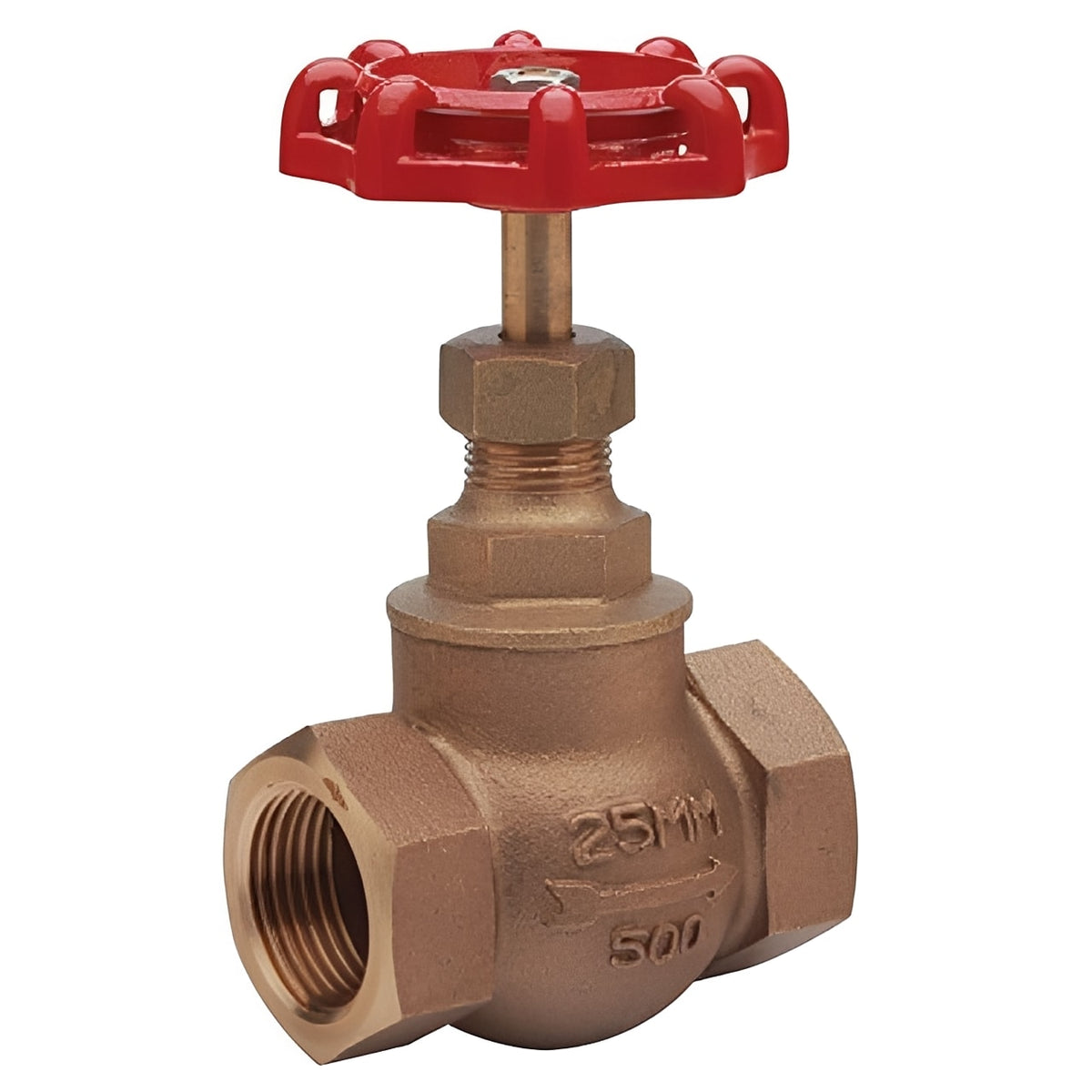 Bronze Globe Valve PN25 Needle Disc - Screwed BSPP, featuring precision control with a robust bronze body and red handwheel.