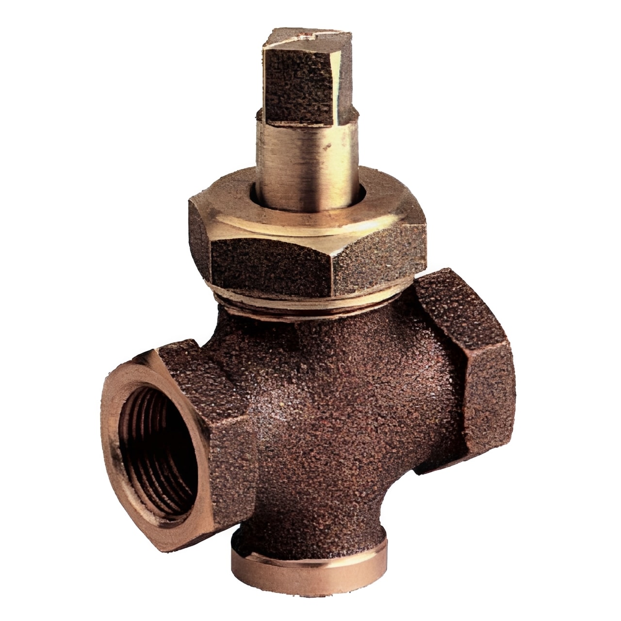 Bronze 2-Way Plug Cock Valve with Gland - PN10 BSPP Screwed for reliable shut-off and flow diversion.