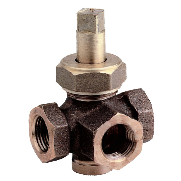 Bronze 3-Way Plug Cock Valve with Gland - BSPP Screwed for flow diversion and control in industrial systems.