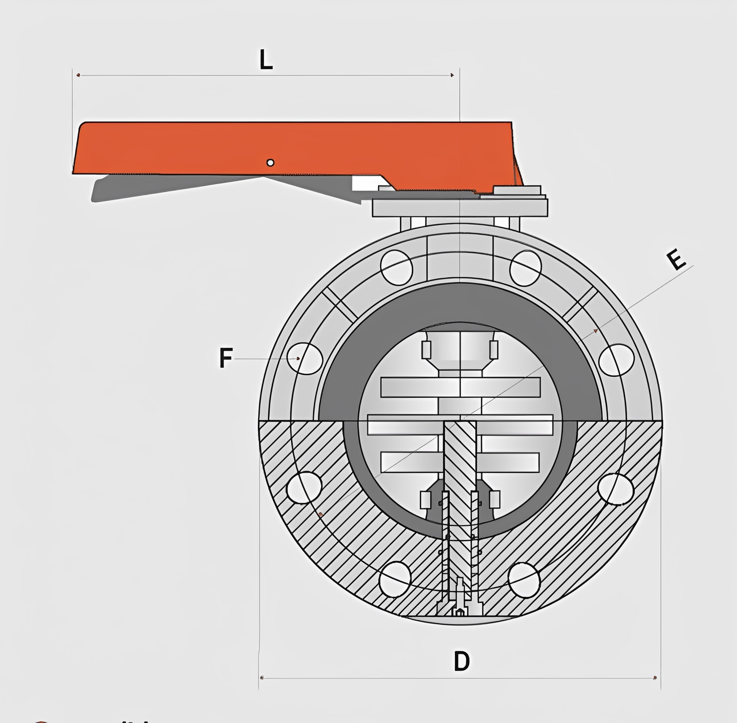 C-PVC Butterfly Valve for Chemical and Water Treatment showing detailed internal structure and dimensions.