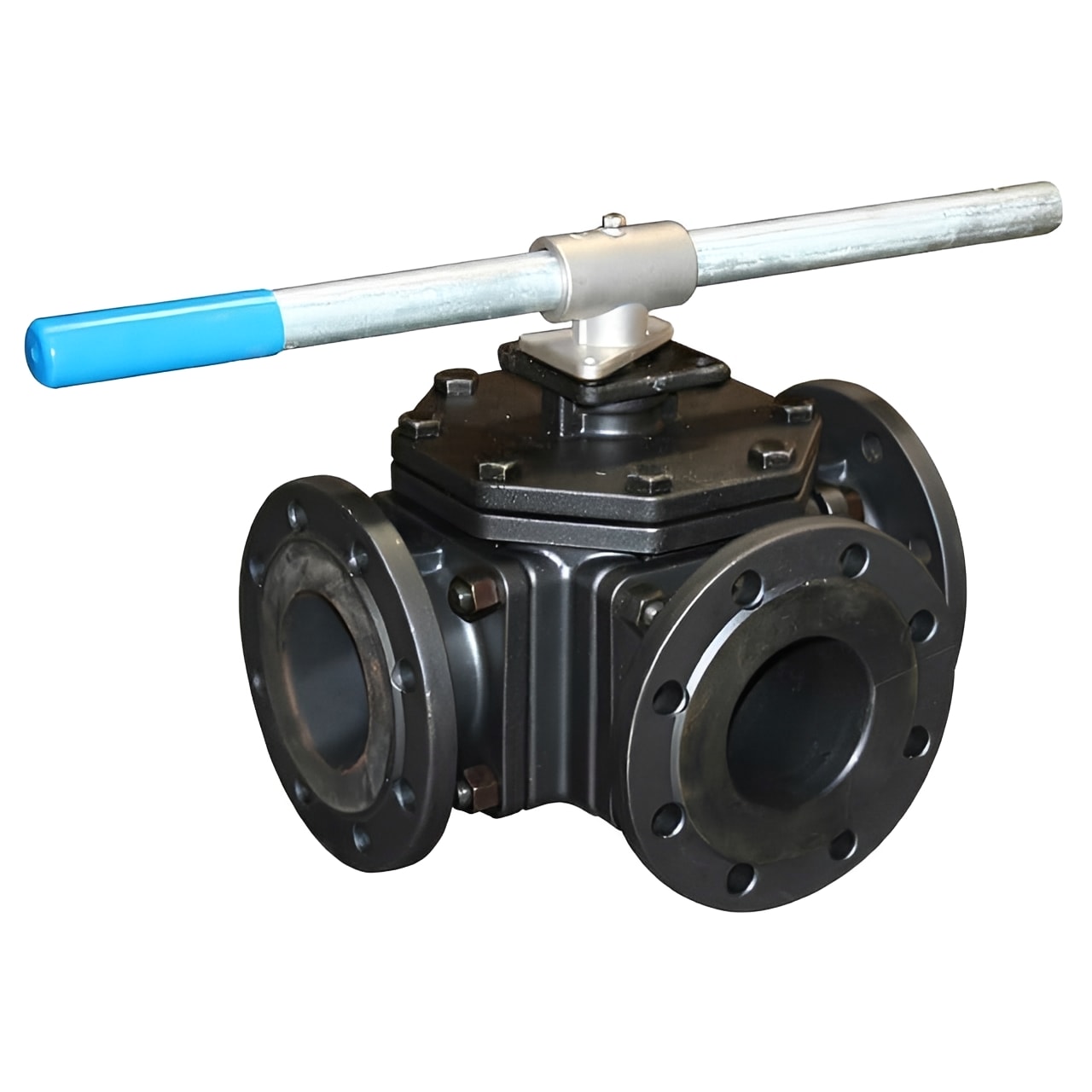 Carbon Steel 3-Way Ball Valve - T-Port ISO 5211 Top PN16 for industrial fluid control.