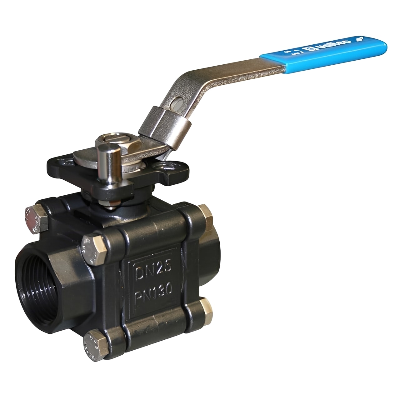 Carbon Steel Ball Valve - Screwed BSPP ISO 5211 Full Bore with lever handle for fluid control.