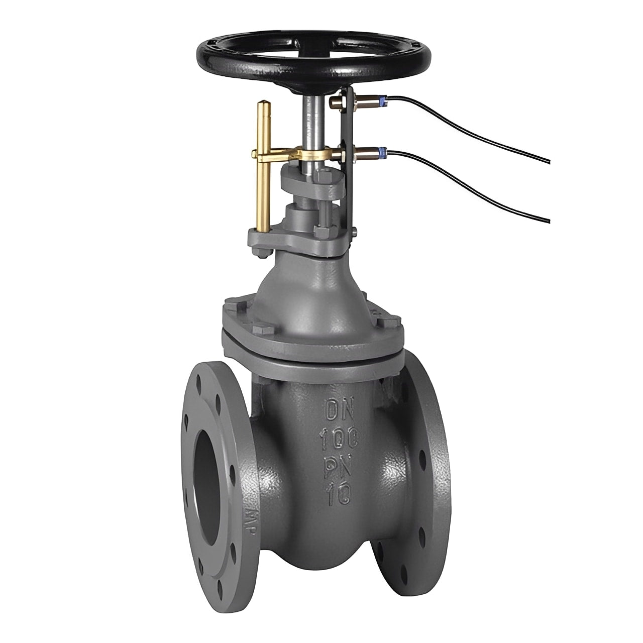 Cast Iron Gate Valve PN16 Bronze Seat with Proximity Sensor shown with integrated position indicator and remote monitoring features.