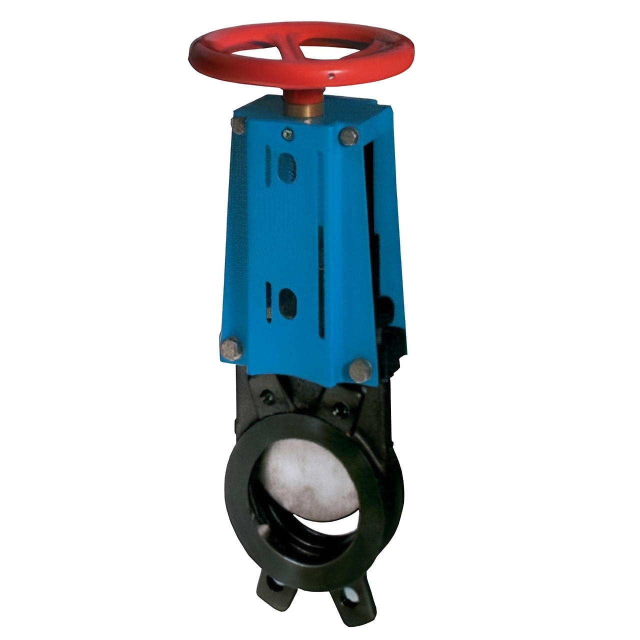 Cast Iron Knife Gate Valve - Unidirectional Wafer PN10 with red handle and compact design.