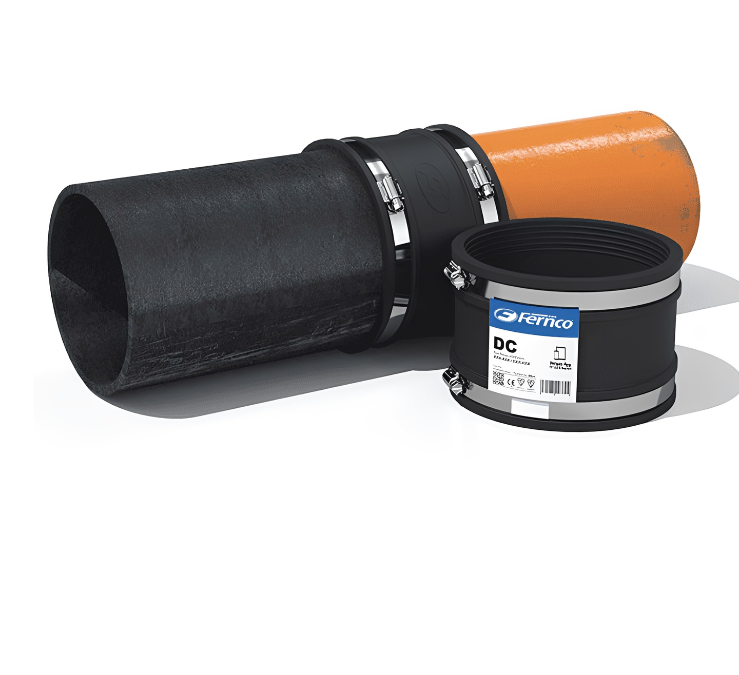 Fernco DC75 Flexible Drain Coupling 60-75mm joining drainage pipes of 60mm to 75mm diameter.