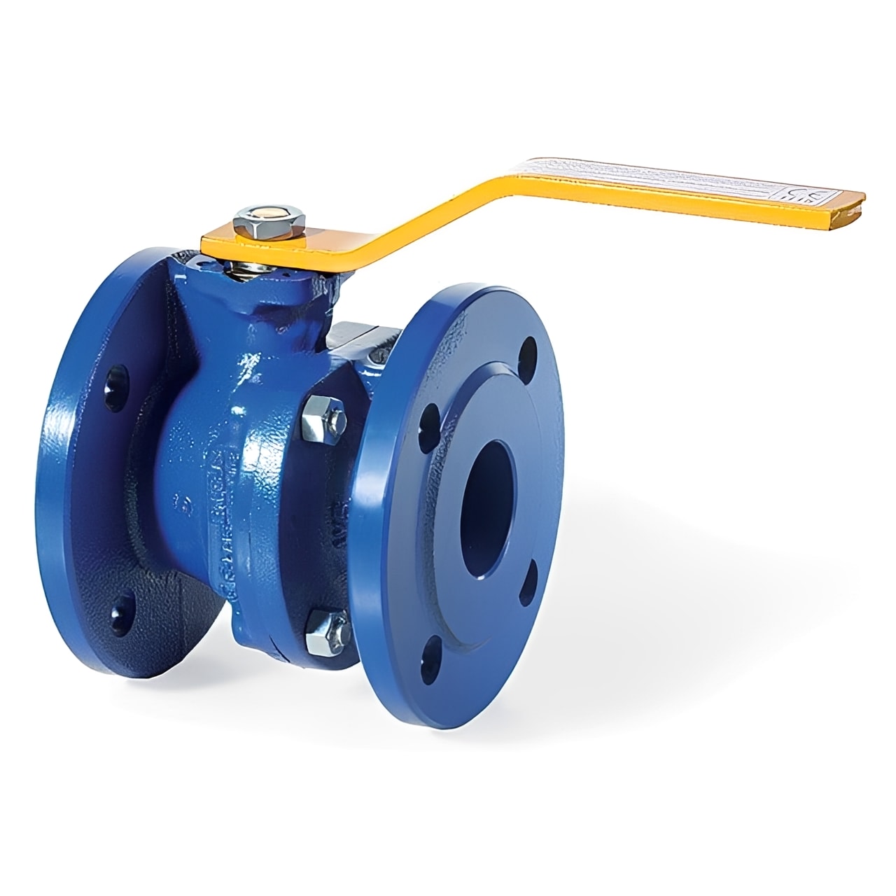 Ductile Iron Ball Valve PN16 Flanged - EN331 Gas Approved with yellow lever and flanged connections.