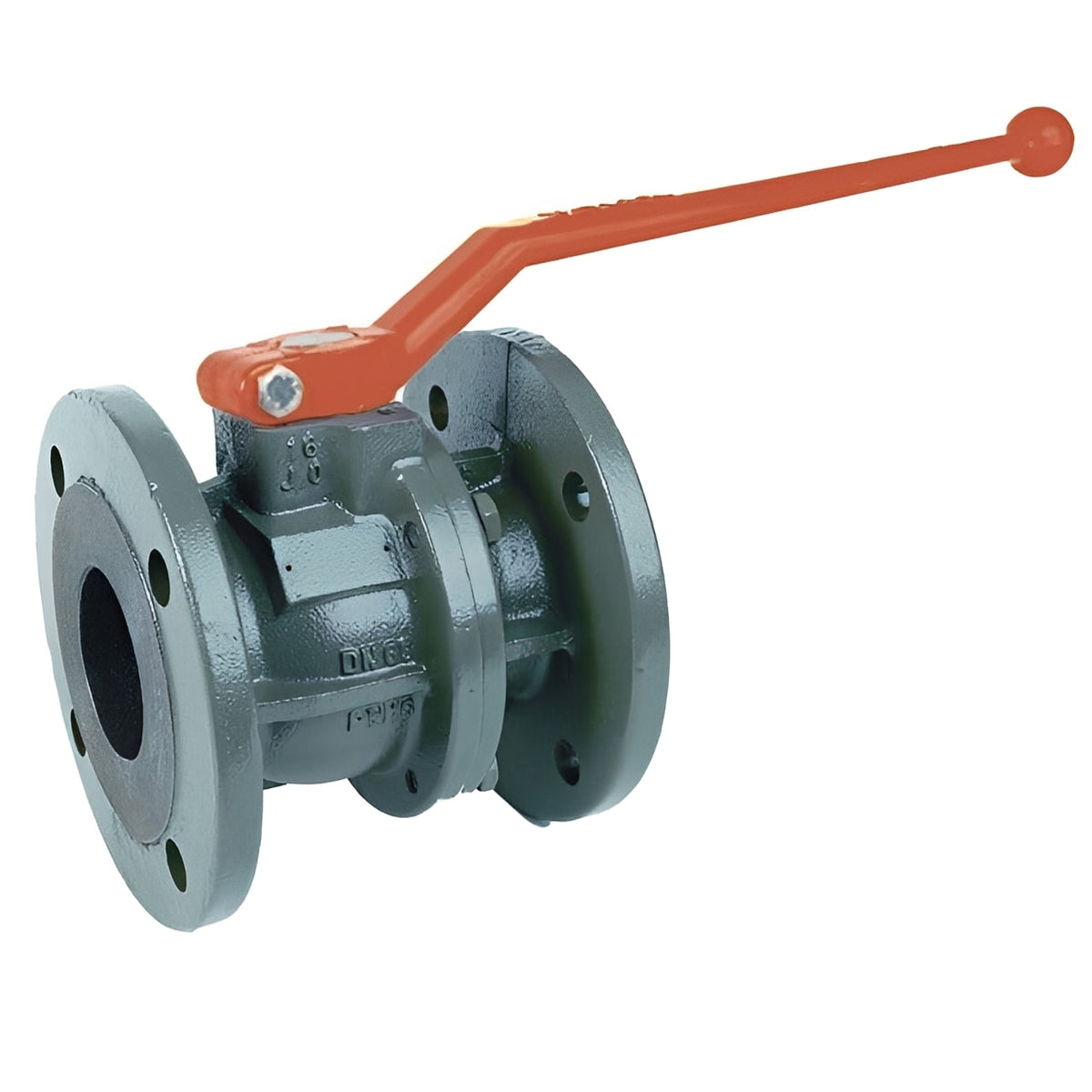 Ductile Iron Flanged Ball Valve PN16 - Full Bore for Slurry with red handle and flanged ends