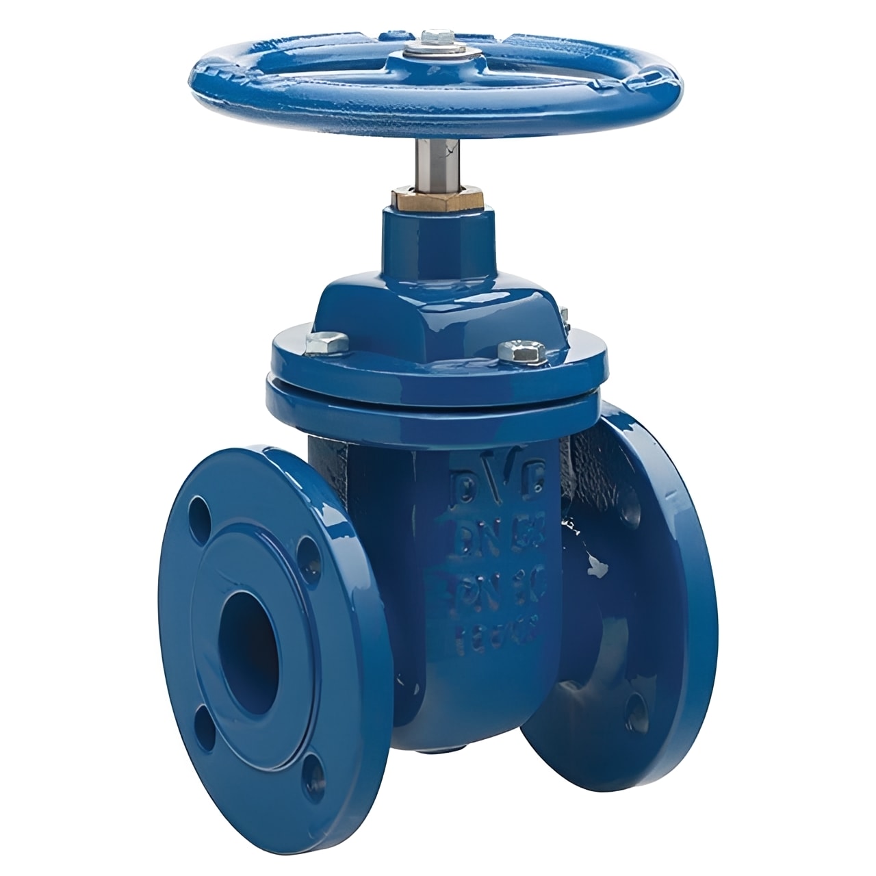 Ductile Iron Flanged Gate Valve PN16 BS5163 WRAS Approved, blue valve design for wastewater and potable water applications.