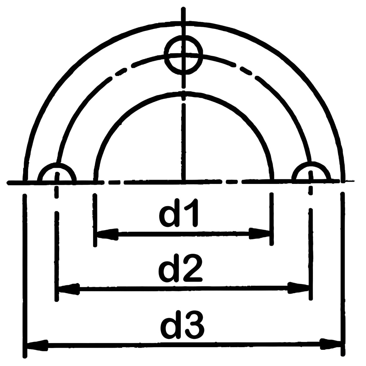 EPDM IMPERIAL FULL FACE GASKET - BS10 TABLE D/E technical drawing with dimensions d1, d2, and d3.