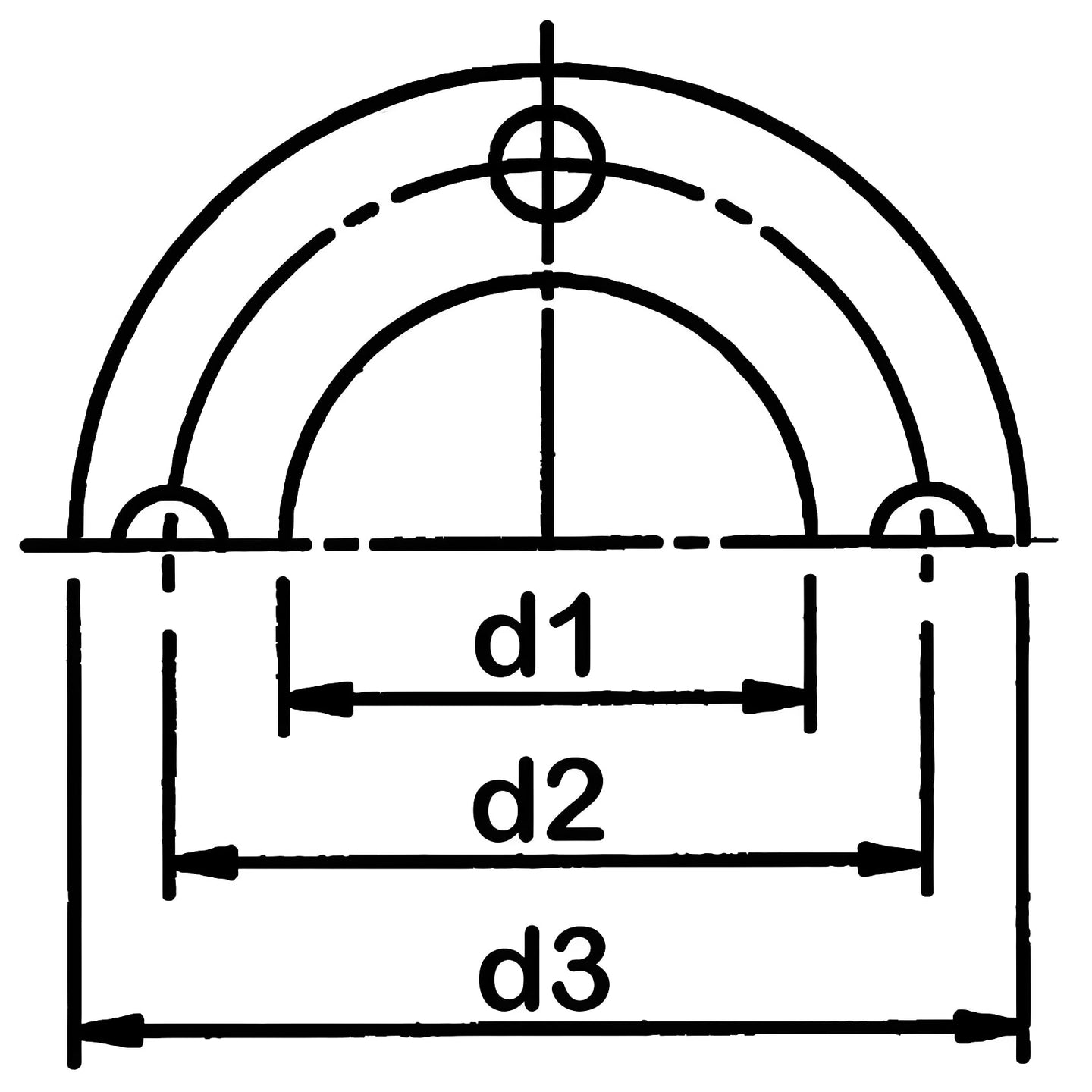 EPDM Flat Stub Flange Gasket - Imperial to Metric Sizes dimensions diagram with d1, d2, and d3 measurements