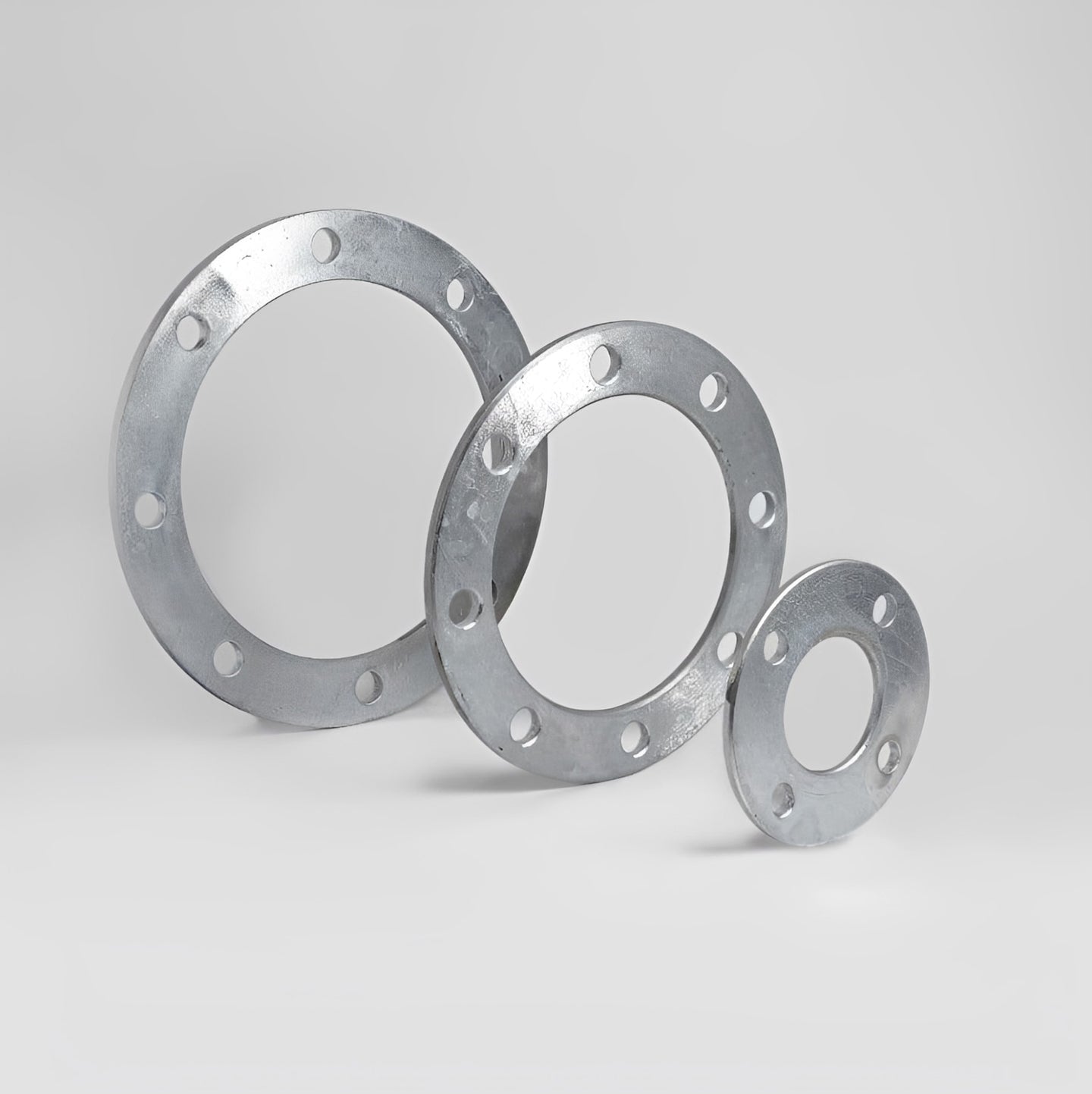 Galvanised Mild Steel Backing Ring ASA 150 - BS4505 in various sizes showing durability and design for pipe connections.
