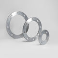Galvanised Mild Steel Backing Ring - BS10 Table D/E in various sizes on grey background.