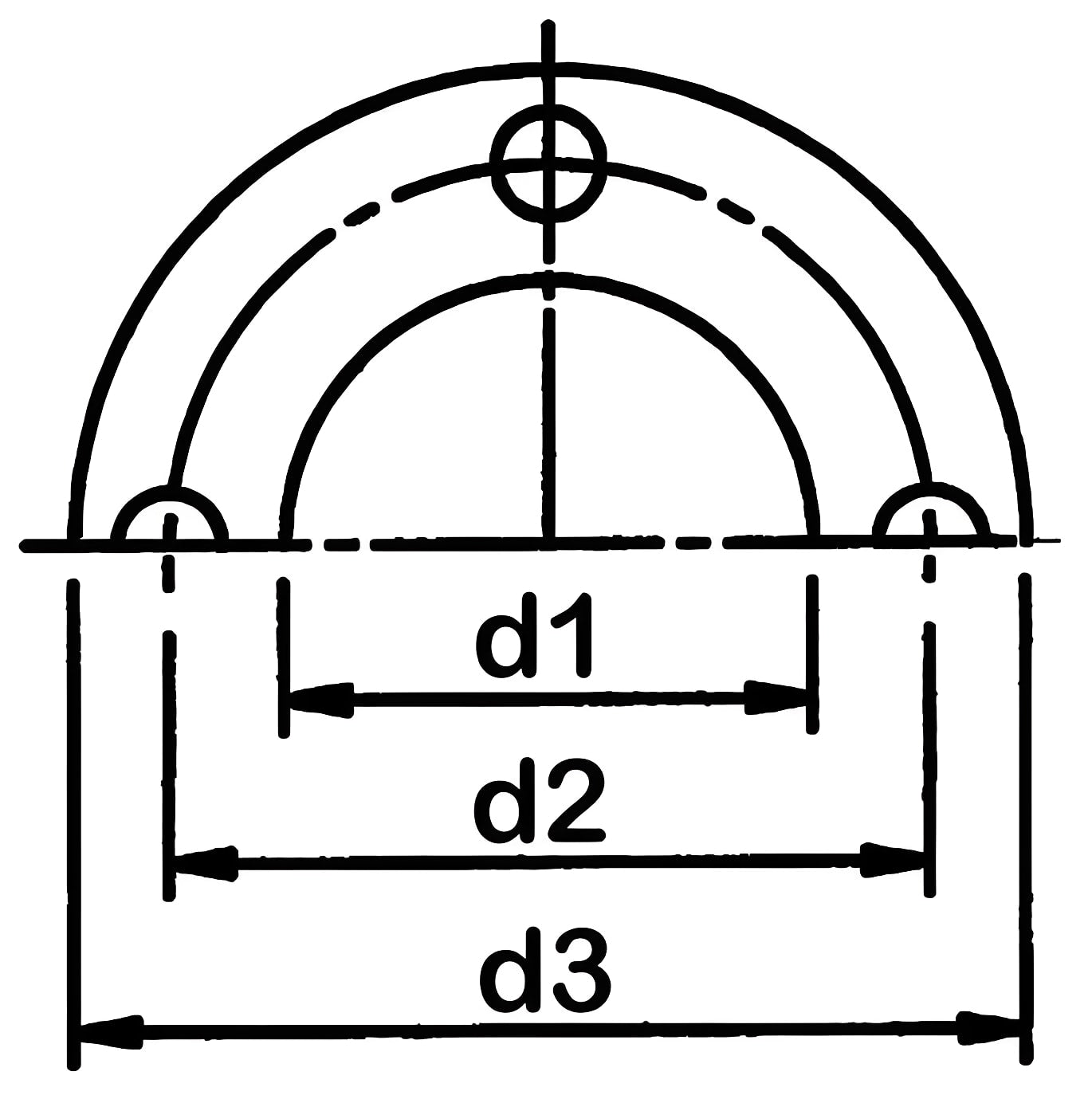Technical drawing of GALVANISED MILD STEEL BACKING RING - NP10/16 showing dimensions d1, d2, d3.