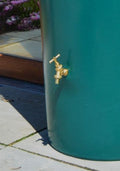 Green Big City Water Butt Planter - 380L Capacity with a brass tap detail, showcasing its dual-purpose design.