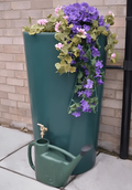 Green City 180L Water Butt Planter - Decorative Rainwater Tank with flowers and watering can