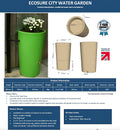 Green Marble City Water Butt Planter - 180L Stone Effect Tank shown with plants and product details.