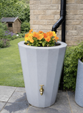 Grey Midi Metropolitan Water Butt Planter - 165L Grey with vibrant flowers in a modern garden setting.