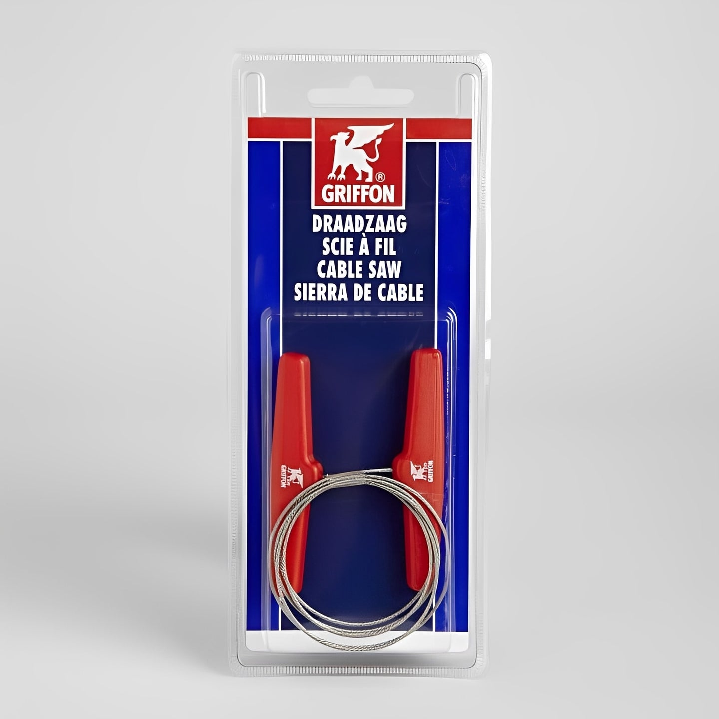 Griffon PVC Pipe Cable Saw packaged with red handles for easy grip and precise cutting in PVC piping.