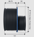 Fernco Icon Pushfit Coupling 100mm to 150mm Internal Pipe Connector side view with measurements