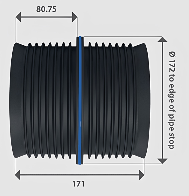 Fernco IC150P Icon Pushfit Internal Coupling - 150mm 6" Pipe with dimensions showing internal design features.