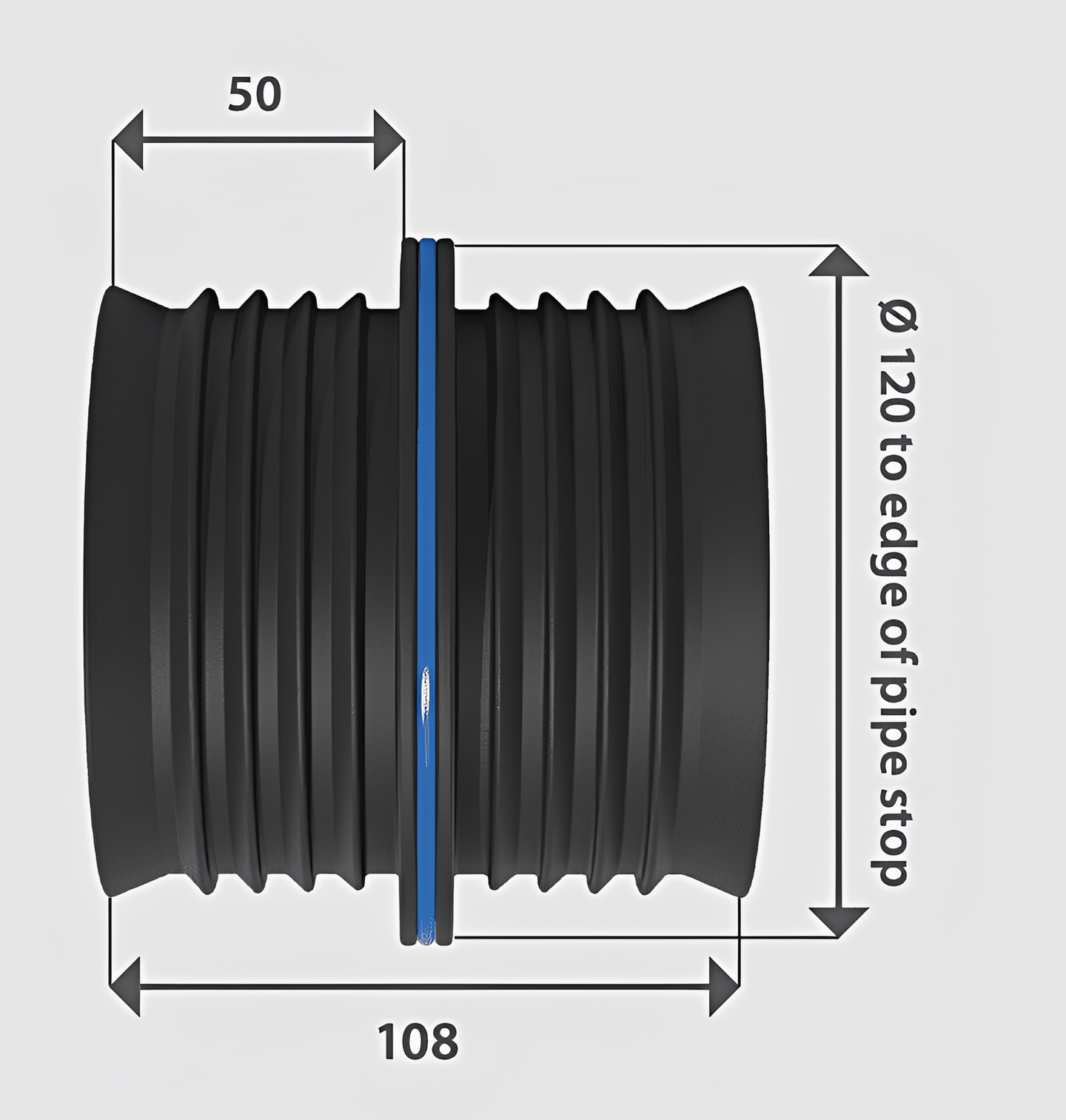 Fernco Icon IC95-100P Pushfit Internal Pipe Coupling 95-100mm dimensions illustration