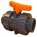 PVC Double Union Industrial Ball Valve - FPM Seals Threaded Ends for fluid control and maintenance.