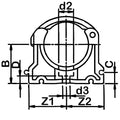 Industrial Pipe Clip - Black PP Metric PVC Pipe Bracket dimensions and schematic design illustration