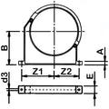 Industrial Pipe Clip - Black PP Metric PVC Pipe Bracket technical drawing with dimensions labeled