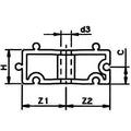 Industrial Spacing Block - Black Polypropylene technical drawing with measurements.