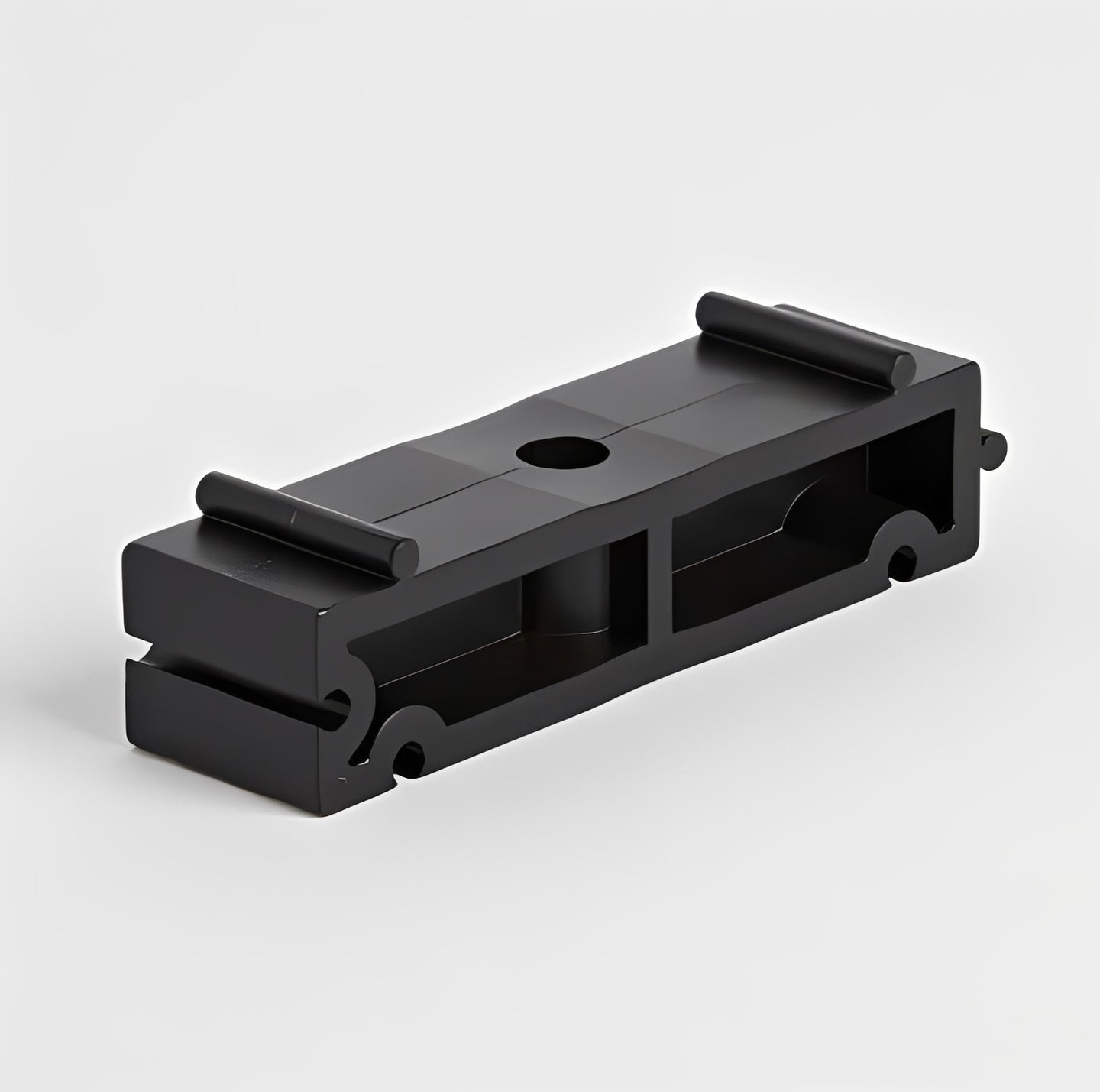 Industrial Spacing Block - Black Polypropylene for PVC pipe clearance and valve installation.