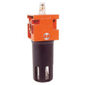 Oil Mist Lubricator for Compressed Air - BSPP Threaded with orange and black housing for pneumatic tools.