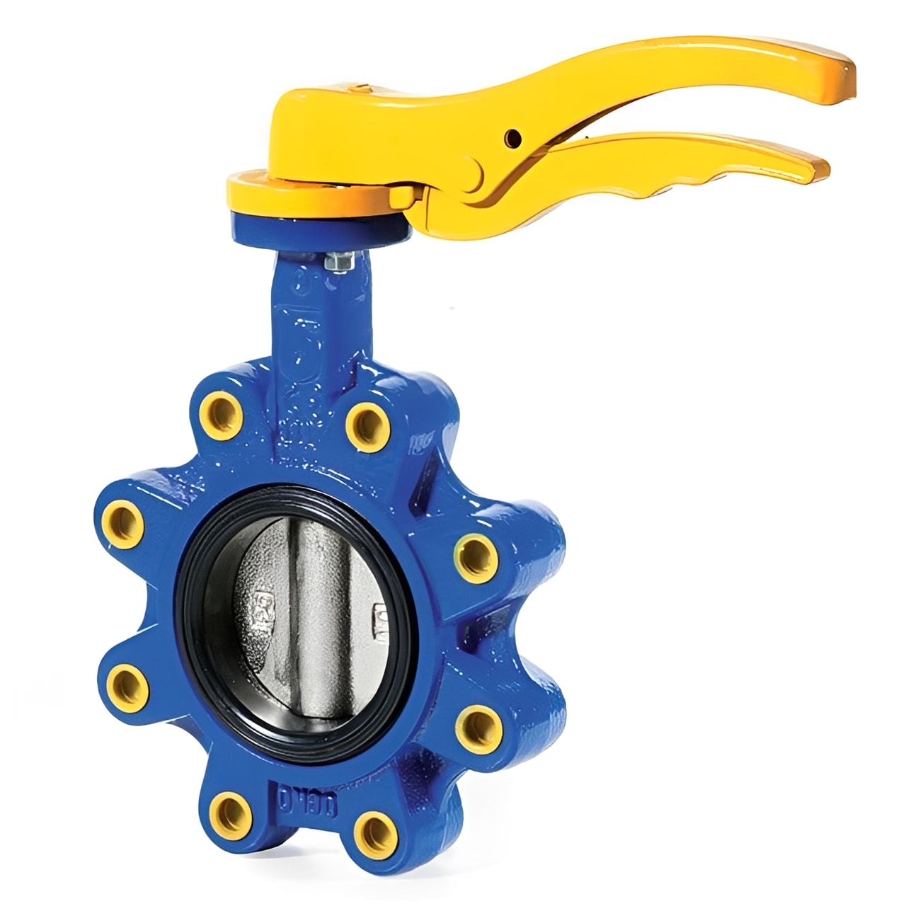 Brandoni Lugged Butterfly Valve - SS Disc NBR Liner PN10/16 featuring a blue body and yellow lever for industrial fluid control.
