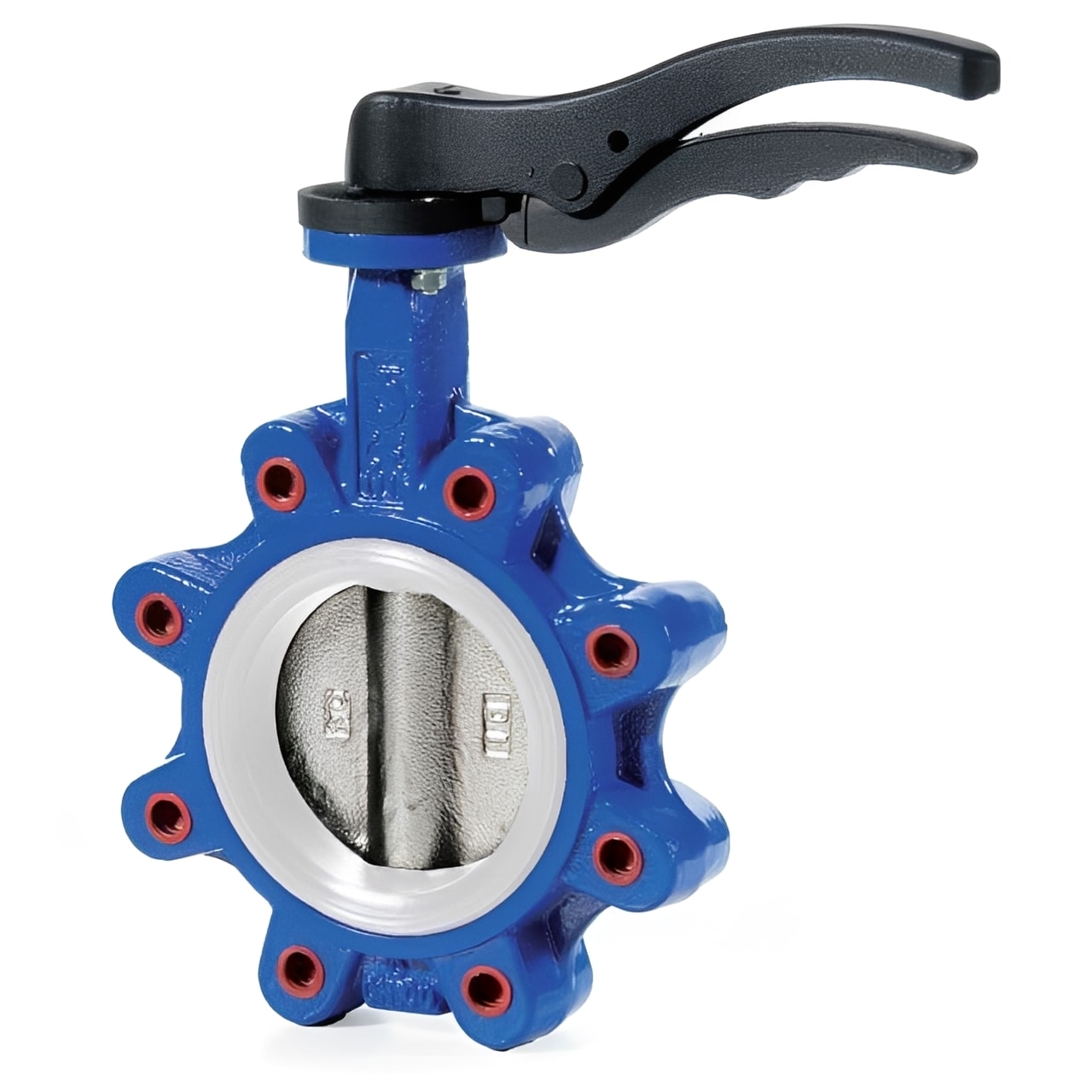 Lugged & Tapped Butterfly Valve - Stainless Steel Disc PTFE PN16 shown with a blue body and lever handle.